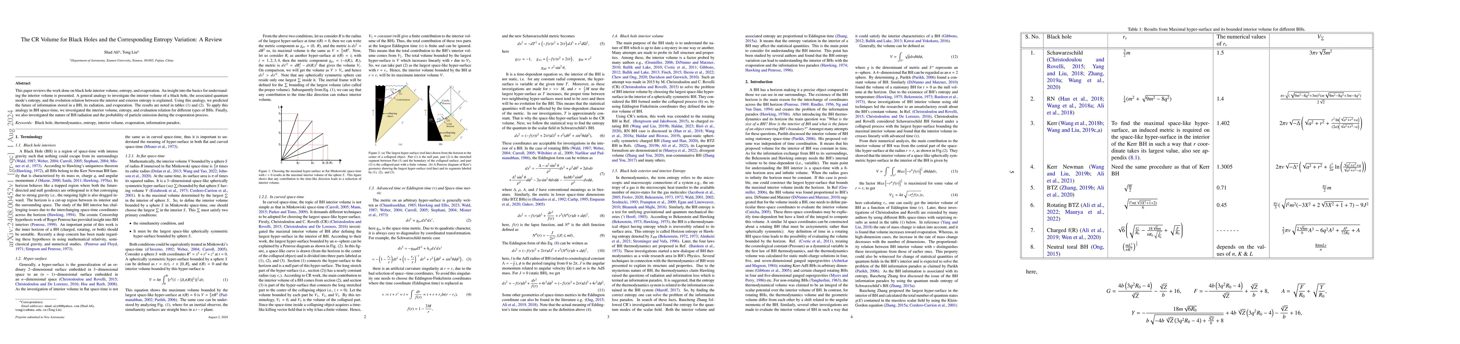 Thumbnail for The CR Volume for Black Holes and the Corresponding Entropy Variation: A
  Review