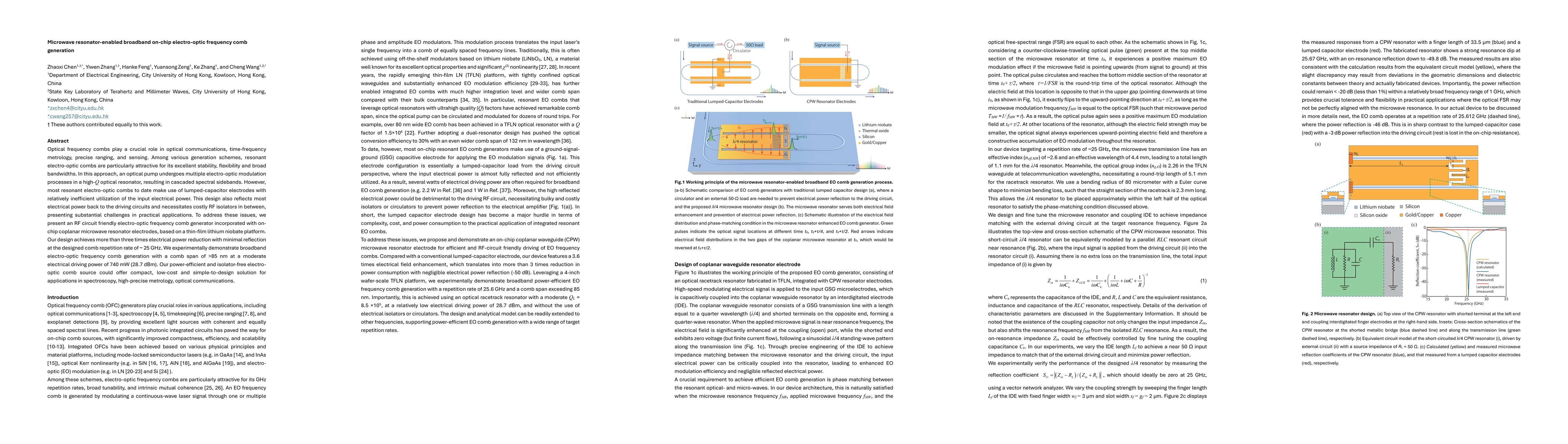 Thumbnail for Microwave resonator-enabled broadband on-chip electro-optic frequency
  comb generation