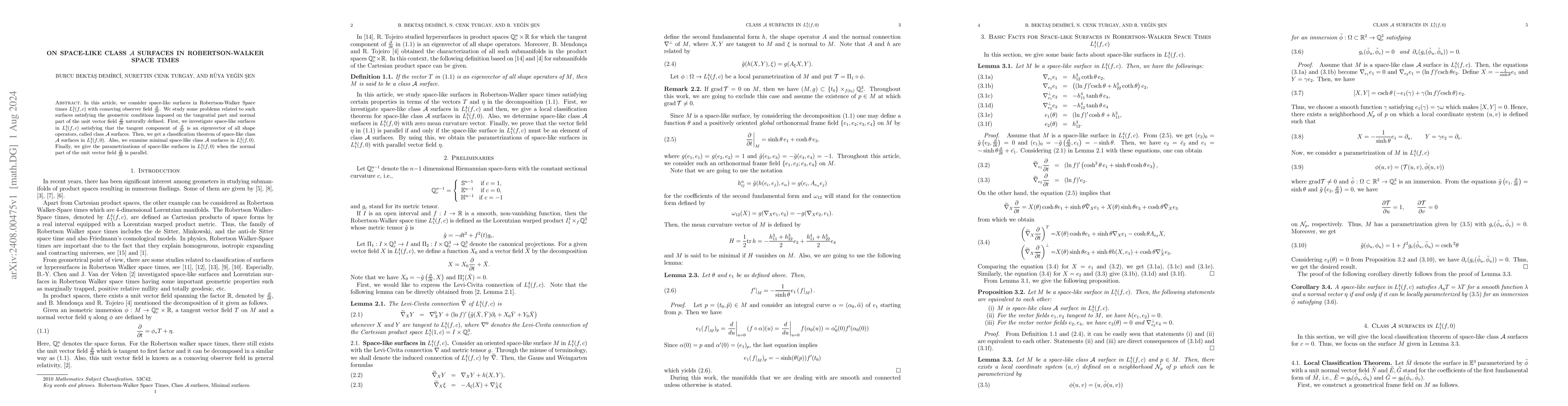Thumbnail for On Space-like Class $\mathcal A$ Surfaces in Robertson-Walker Space
  Times