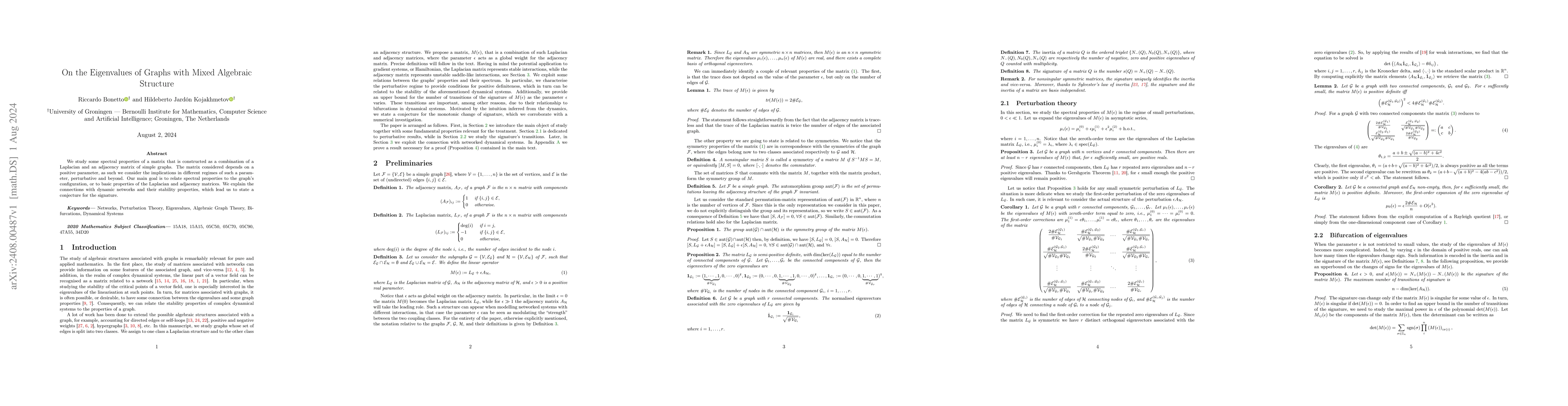 Thumbnail for On the Eigenvalues of Graphs with Mixed Algebraic Structure