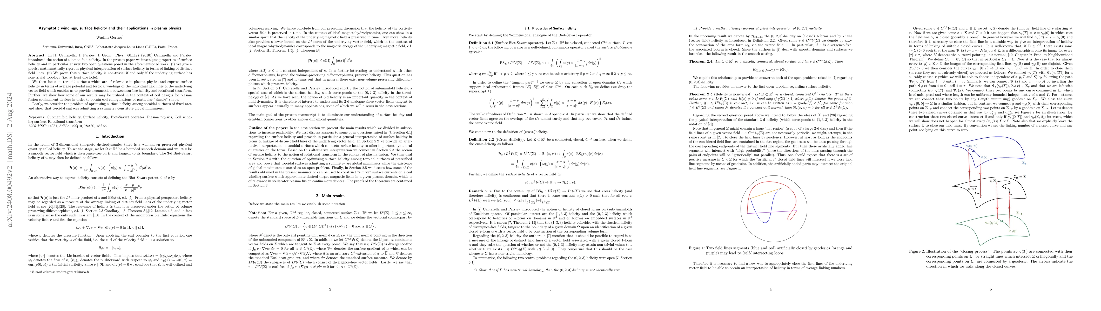 Thumbnail for Asymptotic windings, surface helicity and their applications in plasma
  physics