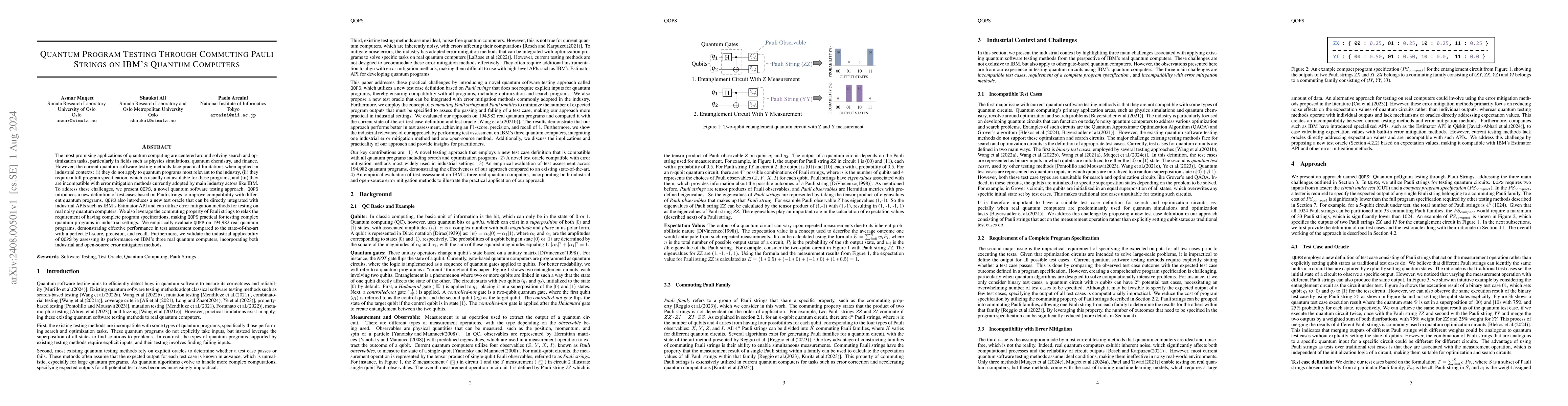 Thumbnail for Quantum Program Testing Through Commuting Pauli Strings on IBM's Quantum
  Computers