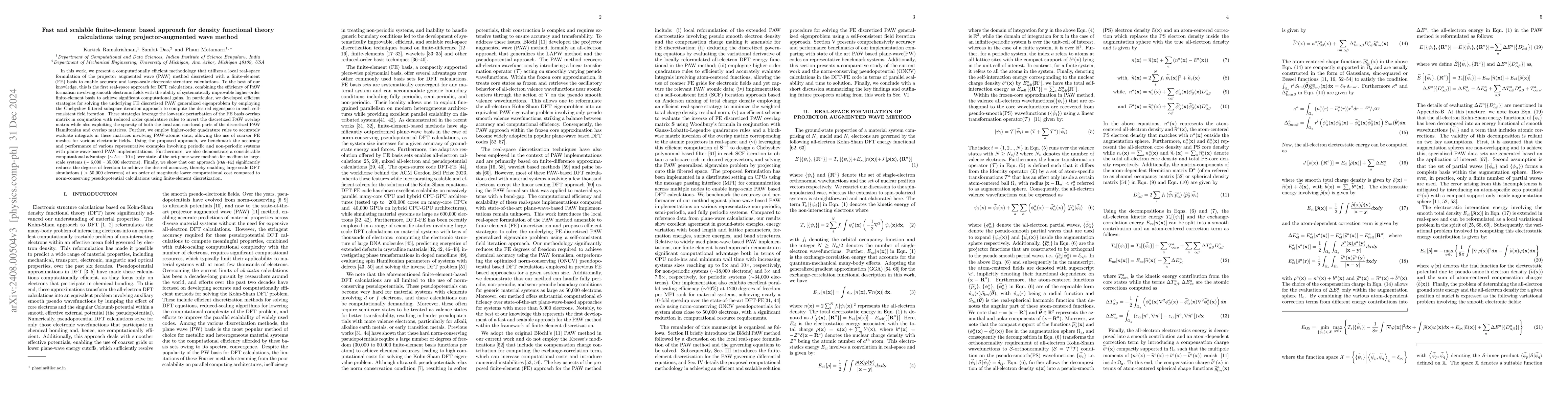 Thumbnail for Fast and scalable finite-element based approach for density functional
  theory calculations using projector-augmented wave method