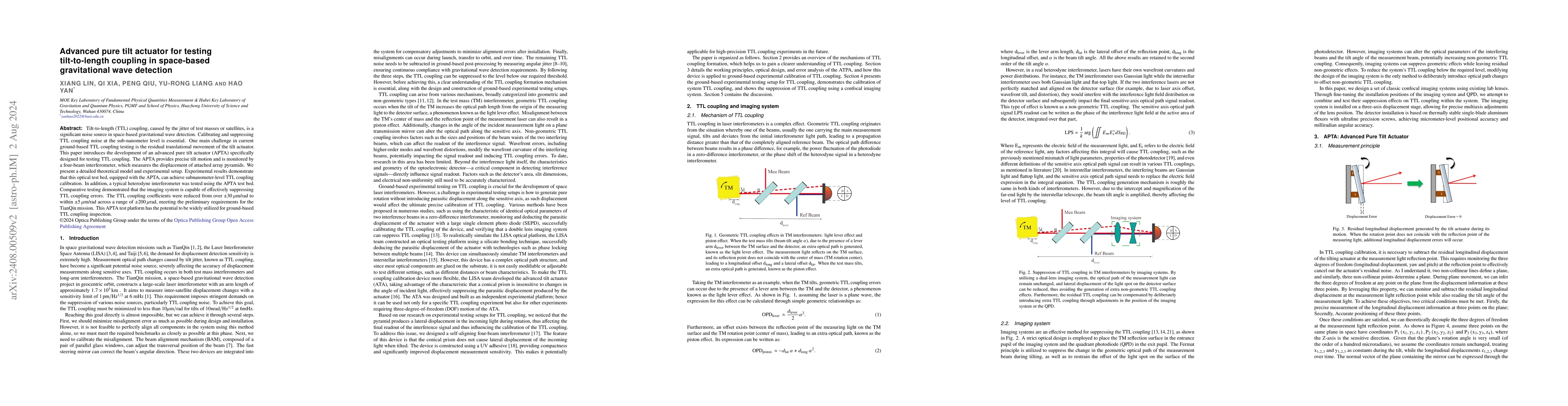 Thumbnail for Advanced pure tilt actuator for testing tilt-to-length coupling in
  space-based gravitational wave detection
