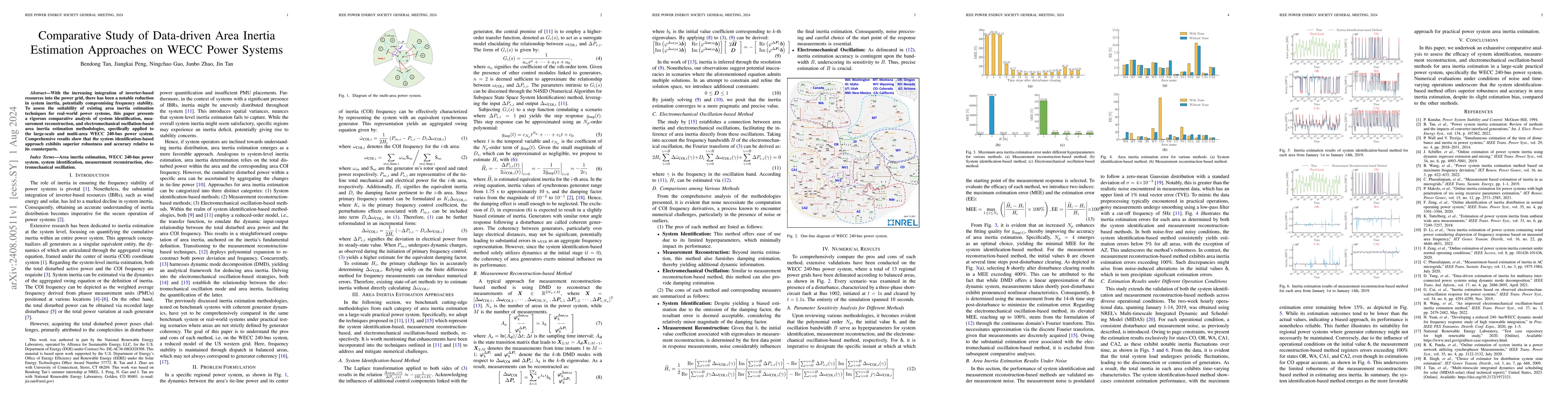 Thumbnail for Comparative Study of Data-driven Area Inertia Estimation Approaches on
  WECC Power Systems
