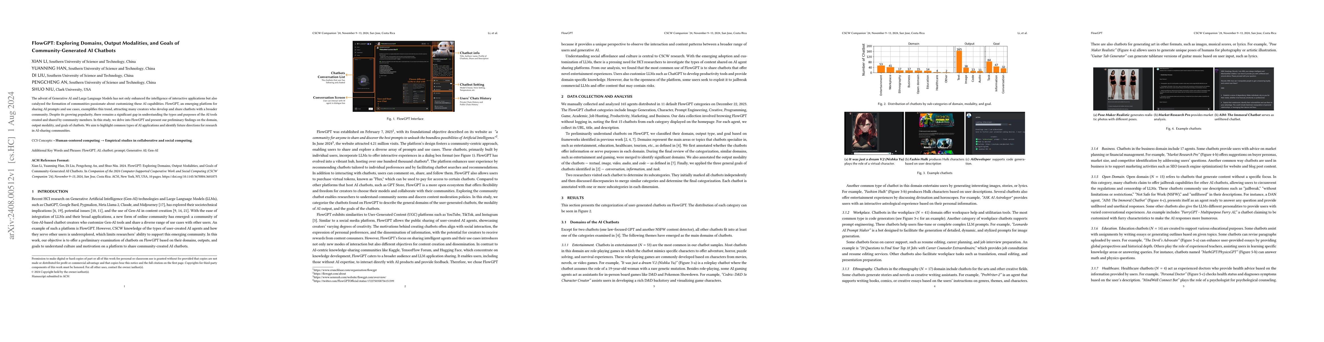 Thumbnail for FlowGPT: Exploring Domains, Output Modalities, and Goals of
  Community-Generated AI Chatbots