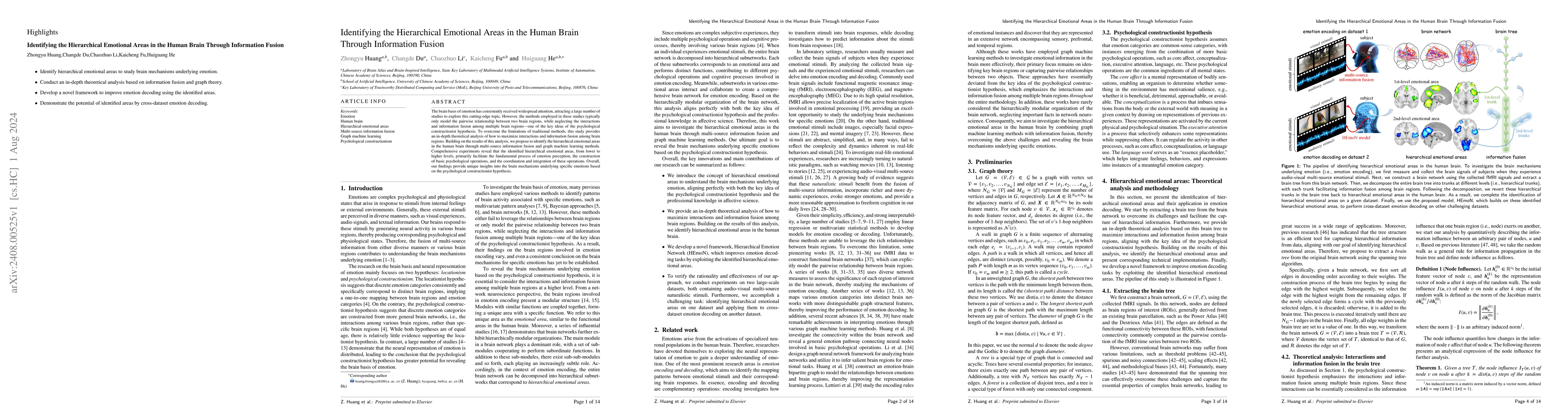 Thumbnail for Identifying the Hierarchical Emotional Areas in the Human Brain Through
  Information Fusion