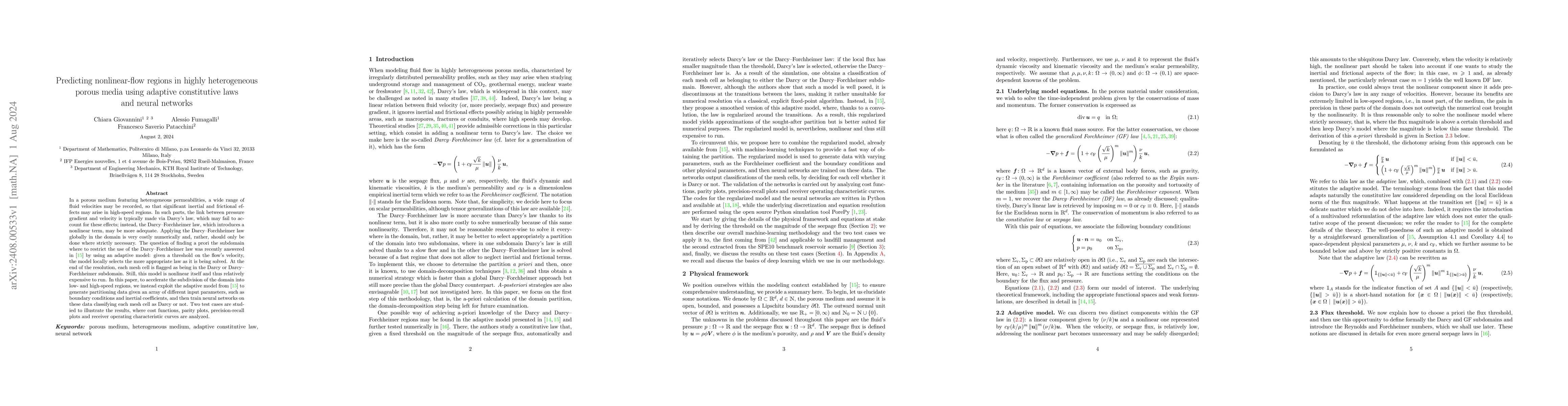 Thumbnail for Predicting nonlinear-flow regions in highly heterogeneous porous media
  using adaptive constitutive laws and neural networks
