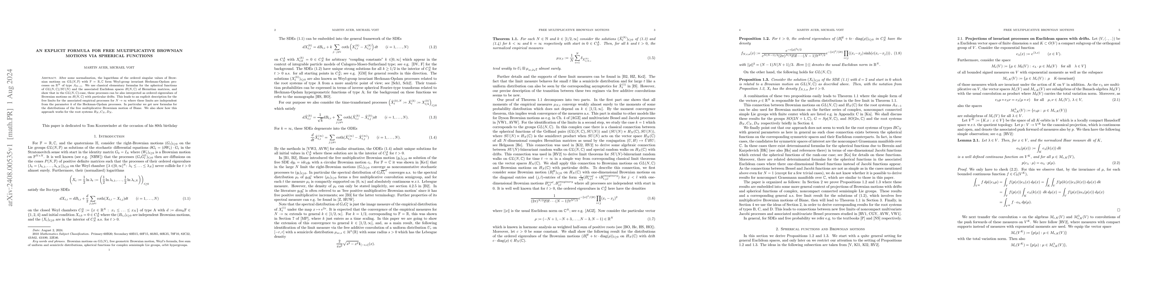 Thumbnail for An explicit formula for free multiplicative Brownian motions via
  spherical functions