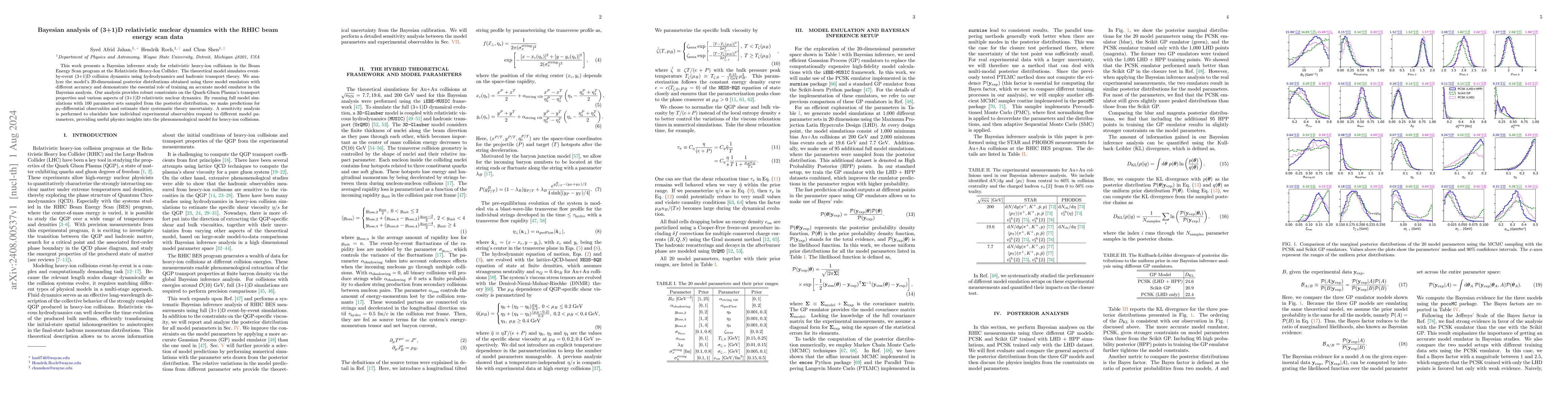 Thumbnail for Bayesian analysis of (3+1)D relativistic nuclear dynamics with the RHIC
  beam energy scan data