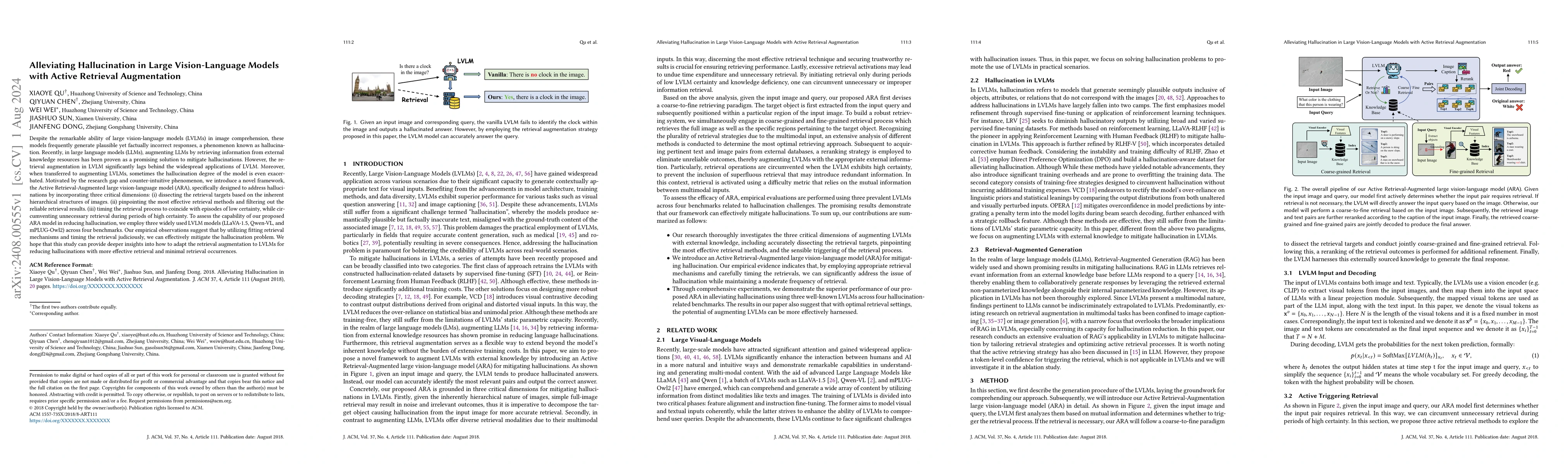 Thumbnail for Alleviating Hallucination in Large Vision-Language Models with Active
  Retrieval Augmentation