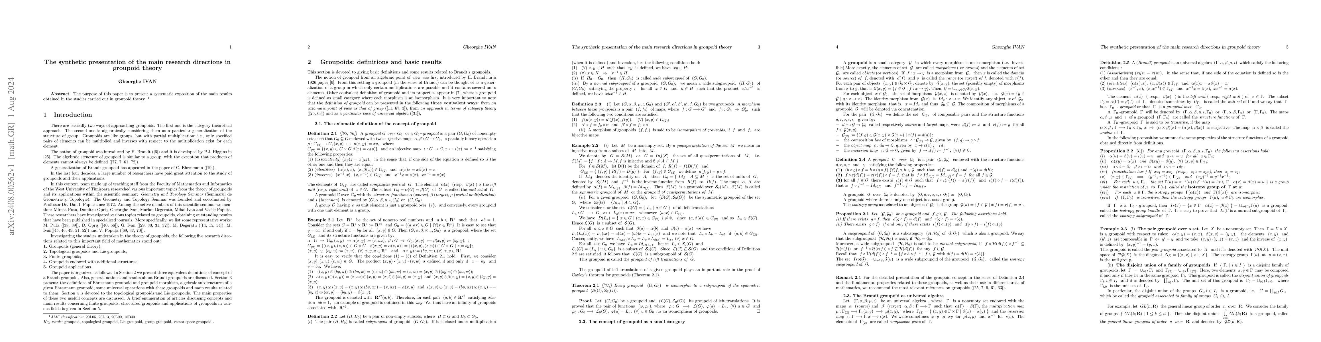 Thumbnail for The synthetic presentation of the main research directions in groupoid
  theory