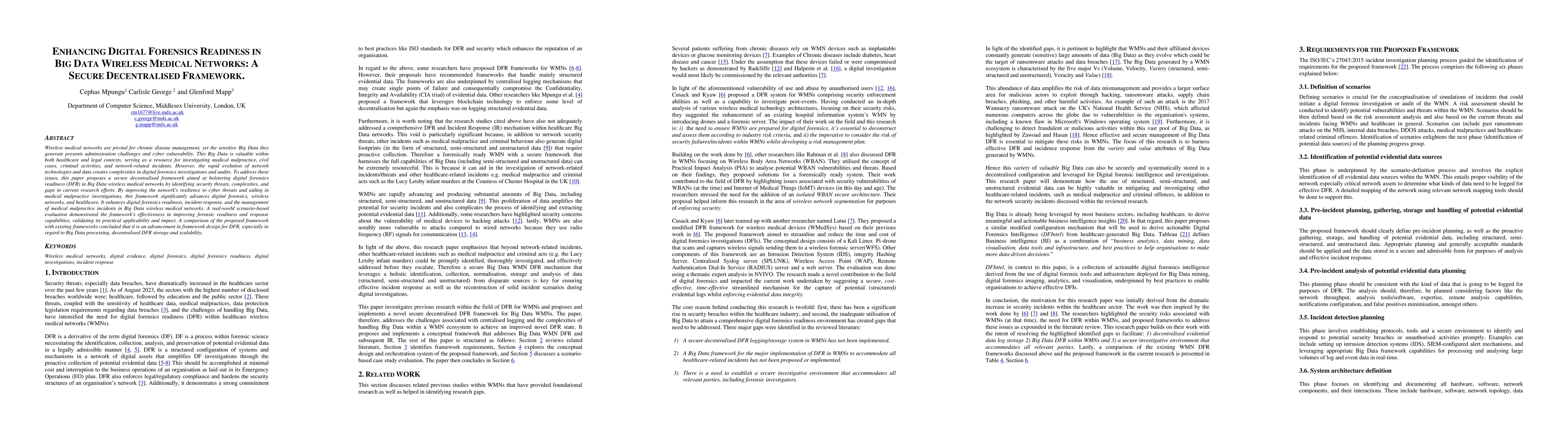 Thumbnail for Enhancing Digital Forensics Readiness In Big Data Wireless Medical
  Networks: A Secure Decentralised Framework