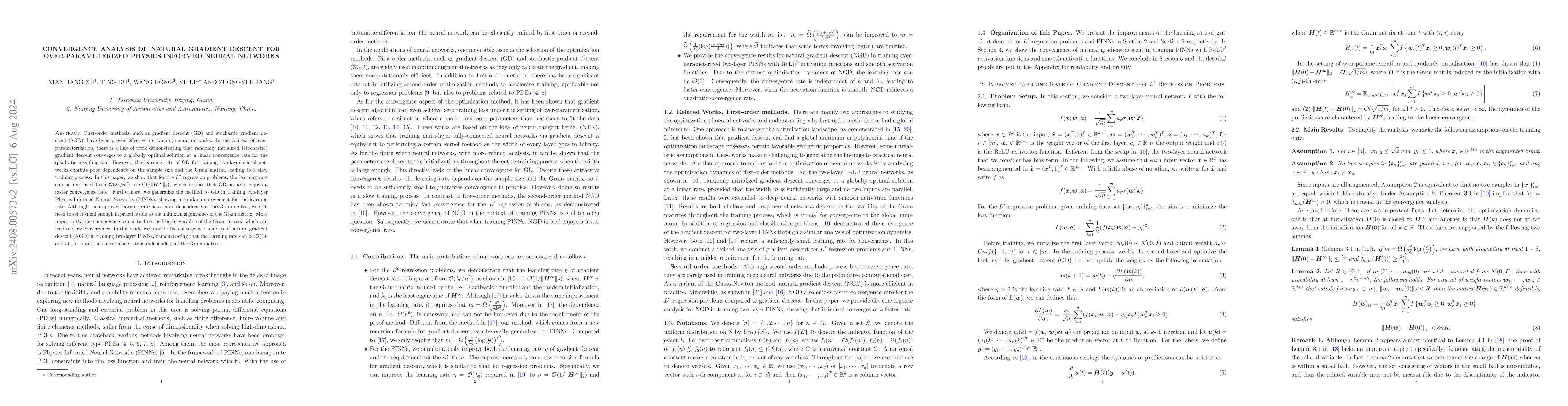 Thumbnail for Convergence Analysis of Natural Gradient Descent for Over-parameterized
  Physics-Informed Neural Networks
