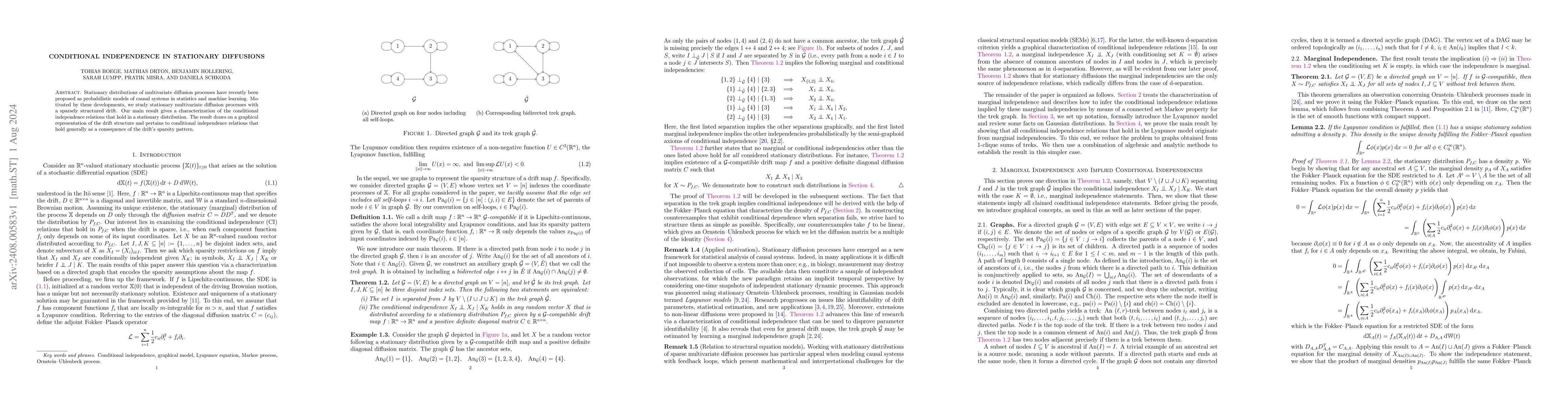 Thumbnail for Conditional Independence in Stationary Diffusions