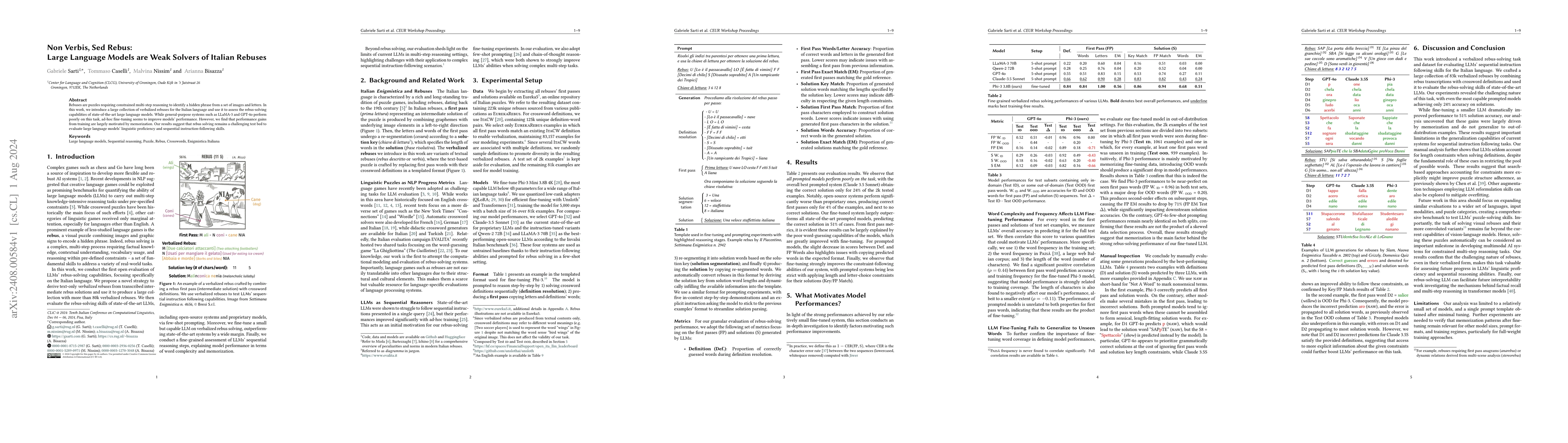 Thumbnail for Non Verbis, Sed Rebus: Large Language Models are Weak Solvers of Italian
  Rebuses