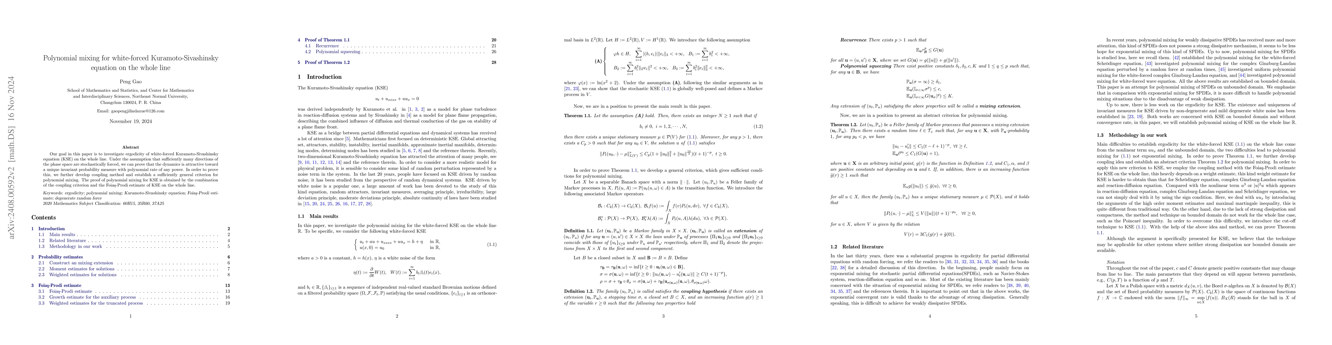 Thumbnail for Polynomial mixing for white-forced Kuramoto-Sivashinsky equation on the
  whole line