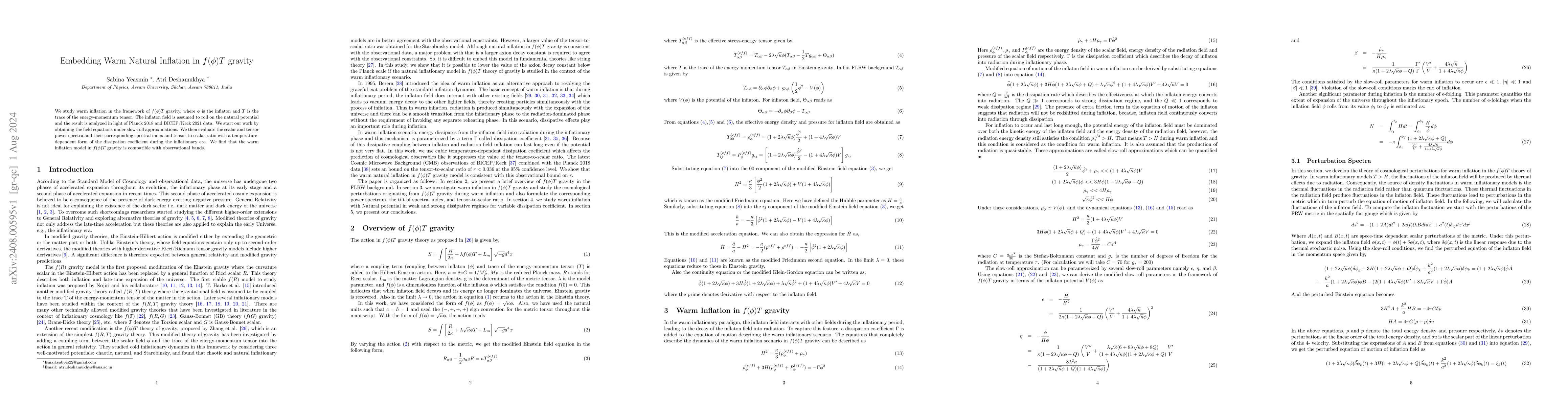 Thumbnail for Embedding Warm Natural Inflation in $f(φ)T$ gravity