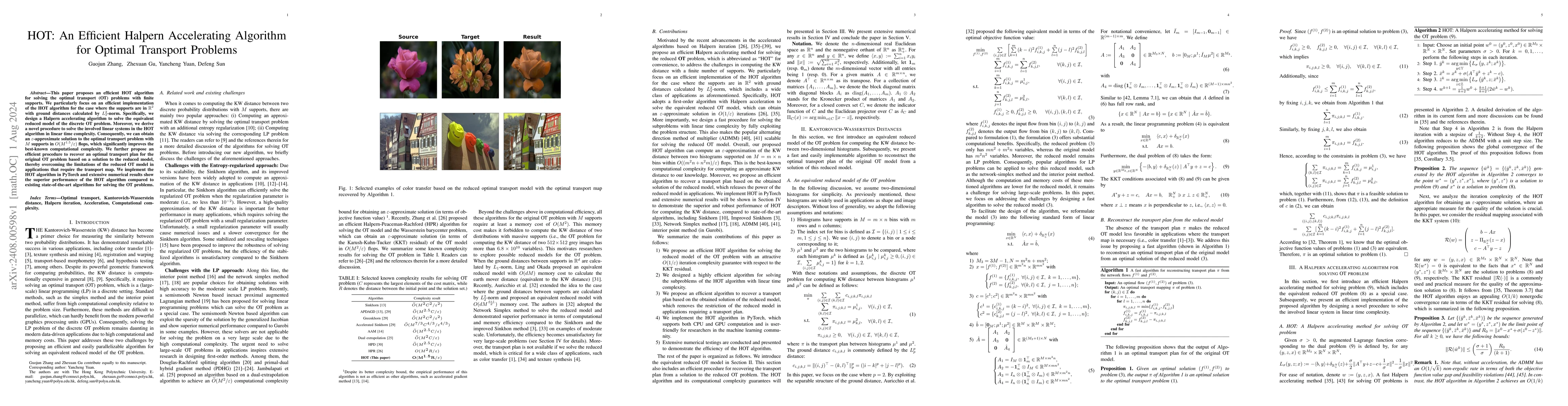 Thumbnail for HOT: An Efficient Halpern Accelerating Algorithm for Optimal Transport
  Problems