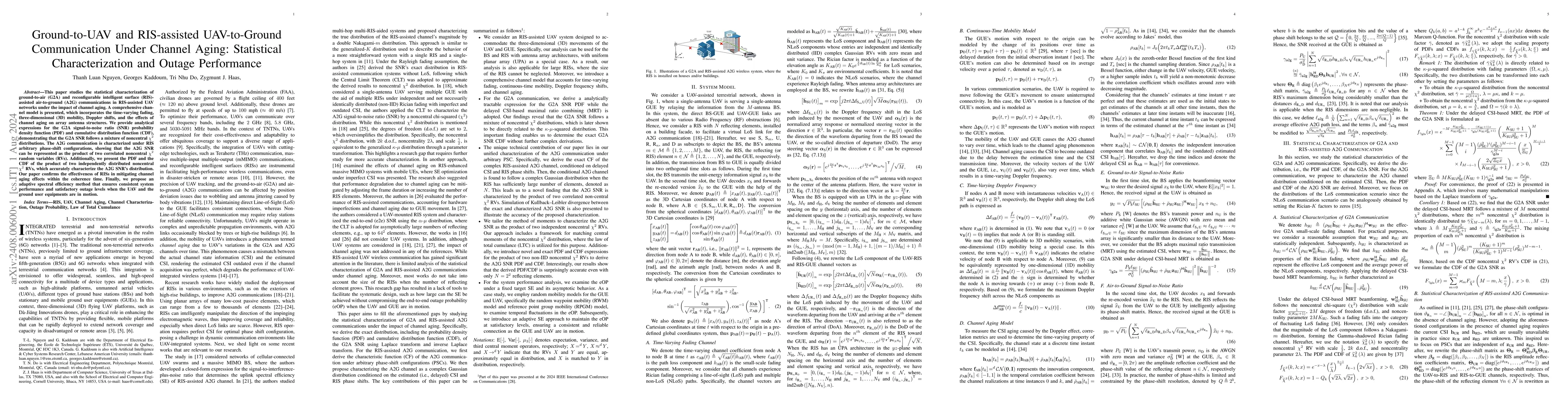 Thumbnail for Ground-to-UAV and RIS-assisted UAV-to-Ground Communication Under Channel
  Aging: Statistical Characterization and Outage Performance