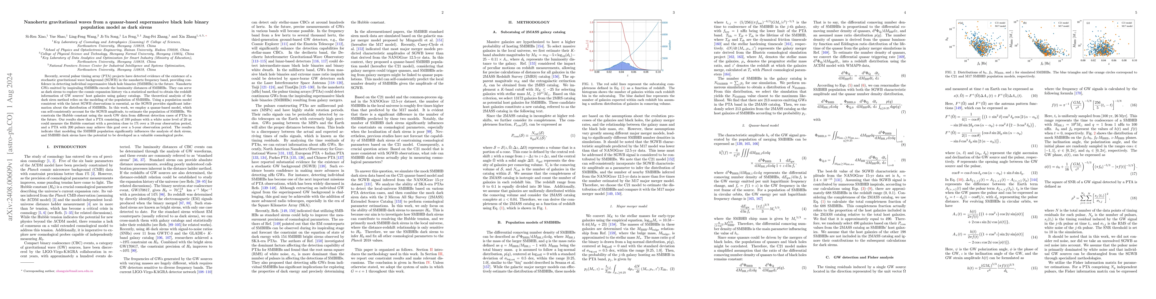 Thumbnail for Nanohertz gravitational waves from a quasar-based supermassive black
  hole binary population model as dark sirens
