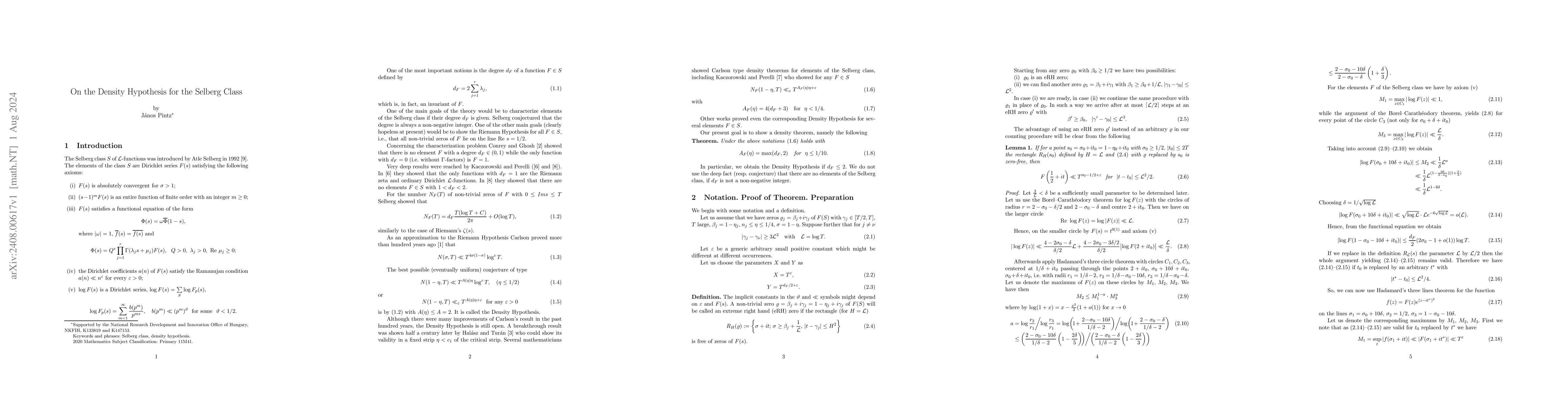 Thumbnail for On the Density Hypothesis for the Selberg class