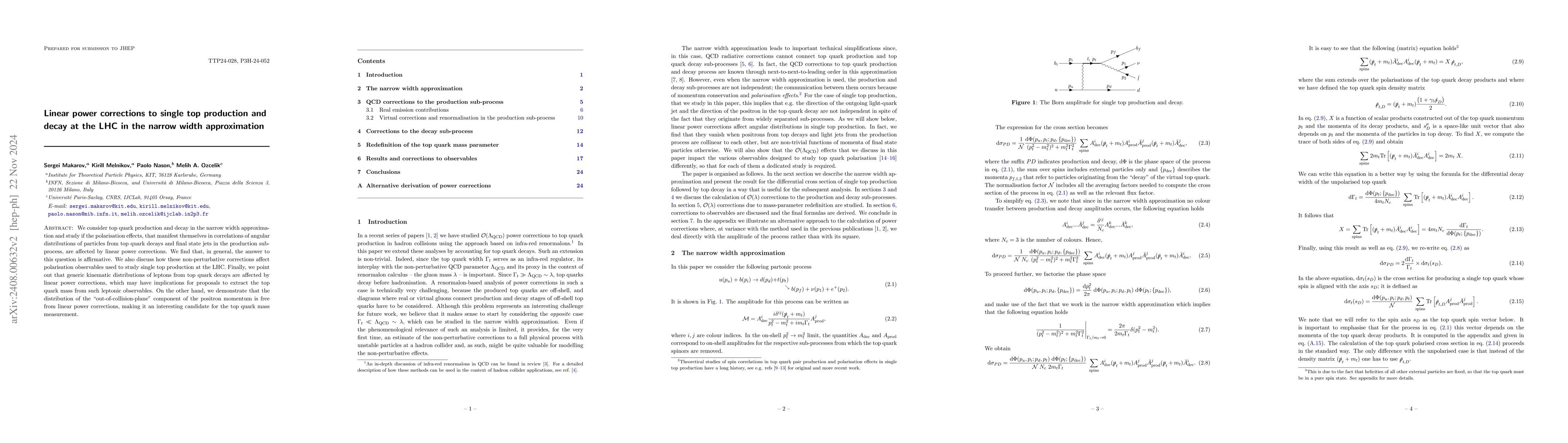 Thumbnail for Linear power corrections to single top production and decay at the LHC
  in the narrow width approximation
