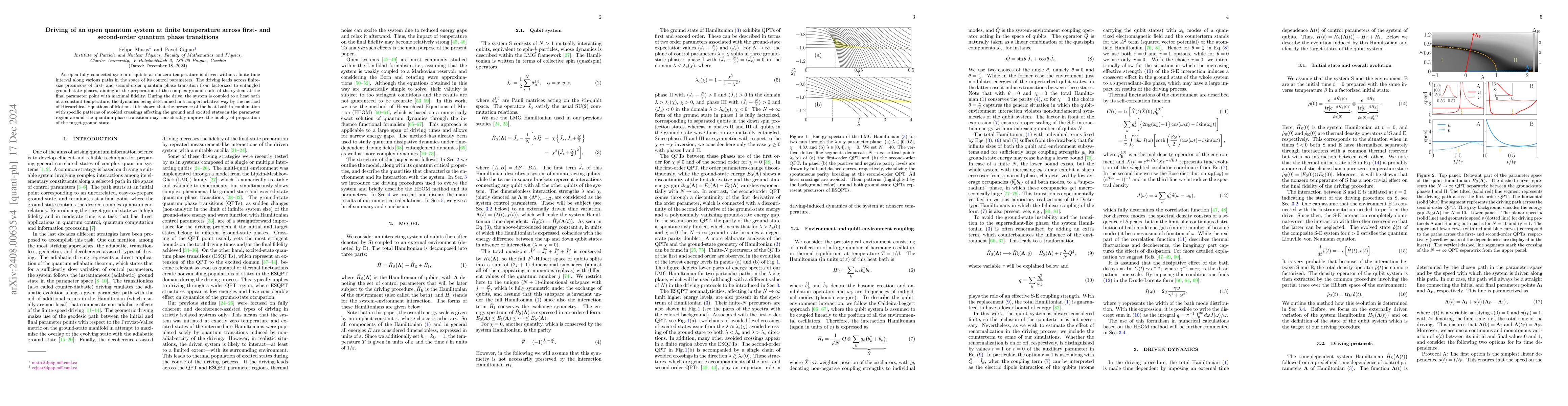 Thumbnail for Driving of an open quantum system at finite temperature across first-
  and second-order quantum phase transitions