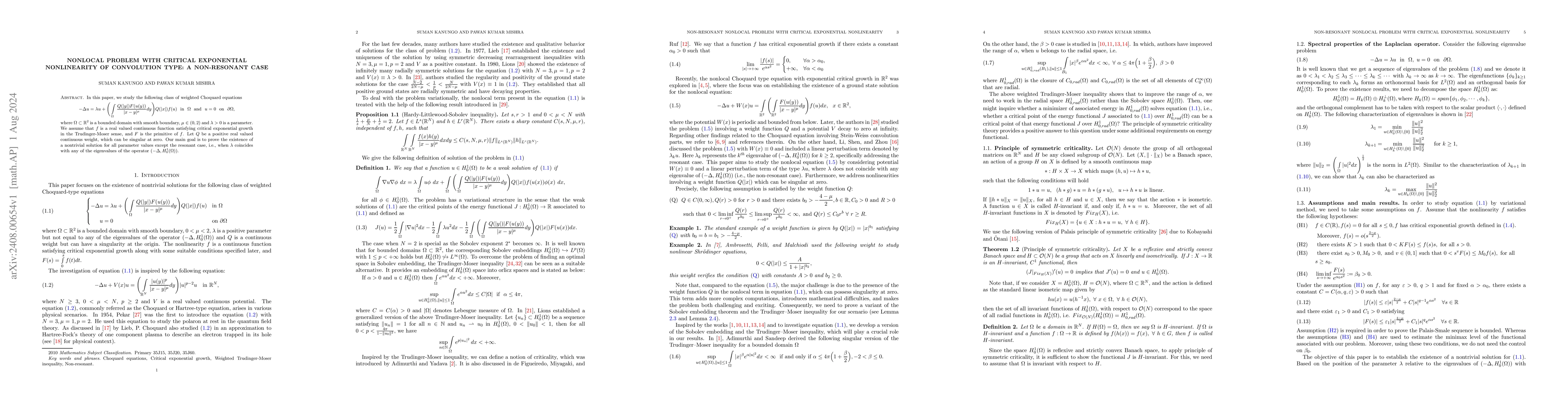 Thumbnail for Nonlocal problem with critical exponential nonlinearity of convolution
  type: A non-resonant case