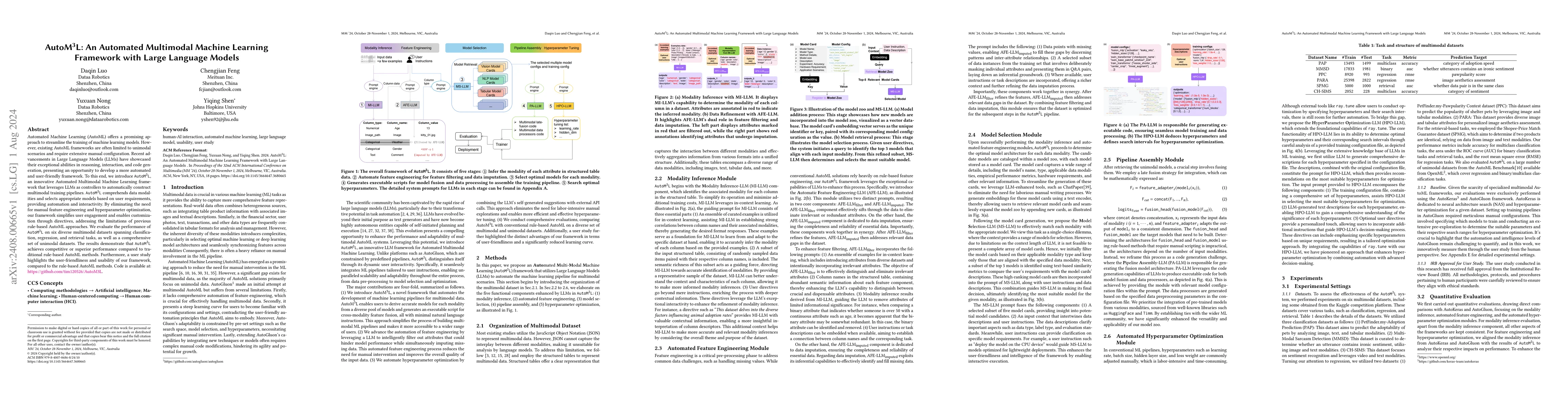 Thumbnail for AutoM3L: An Automated Multimodal Machine Learning Framework with Large
  Language Models