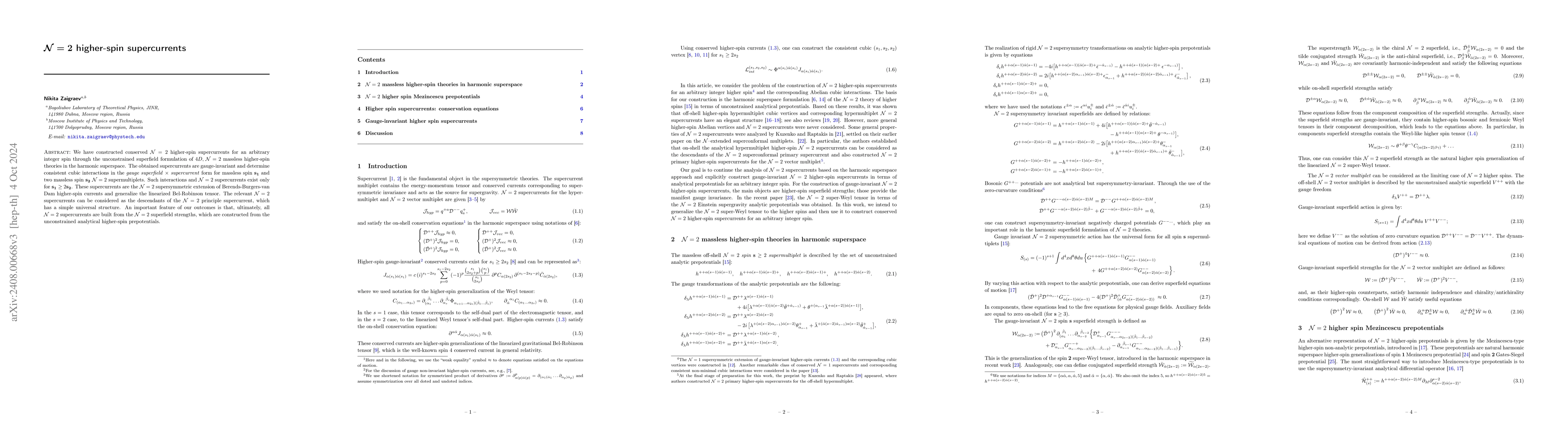Thumbnail for $\mathcal{N}=2$ higher-spin supercurrents