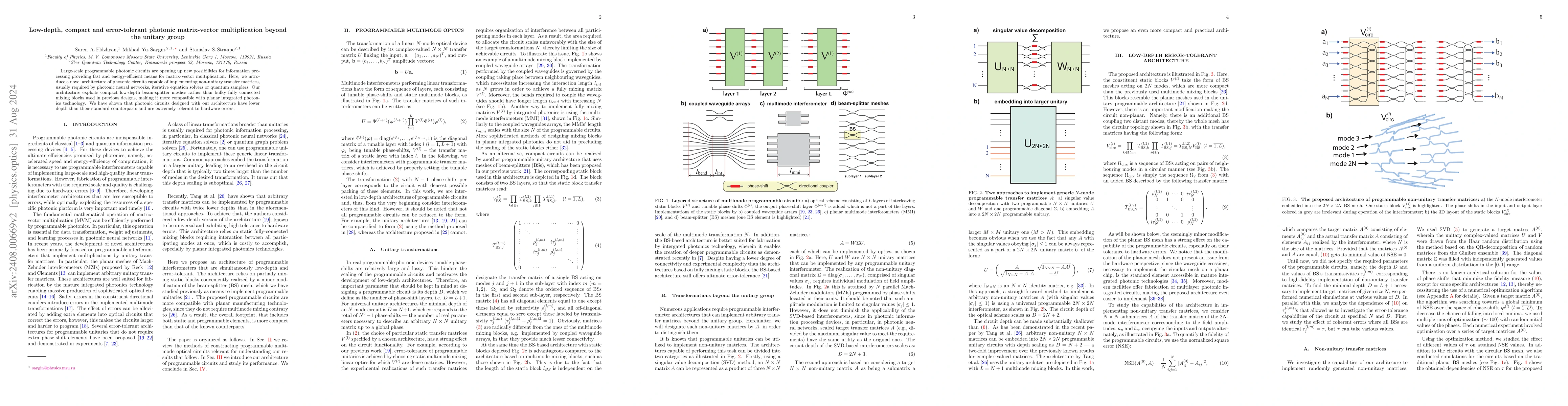 Thumbnail for Low-depth, compact and error-tolerant photonic matrix-vector
  multiplication beyond the unitary group