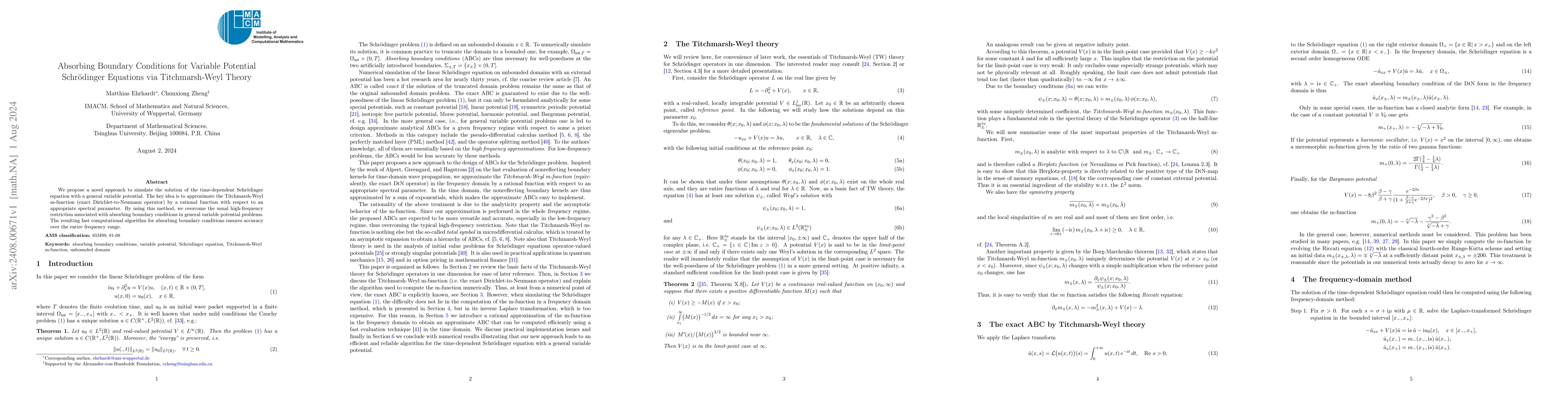 Thumbnail for Absorbing Boundary Conditions for Variable Potential Schrödinger
  Equations via Titchmarsh-Weyl Theory