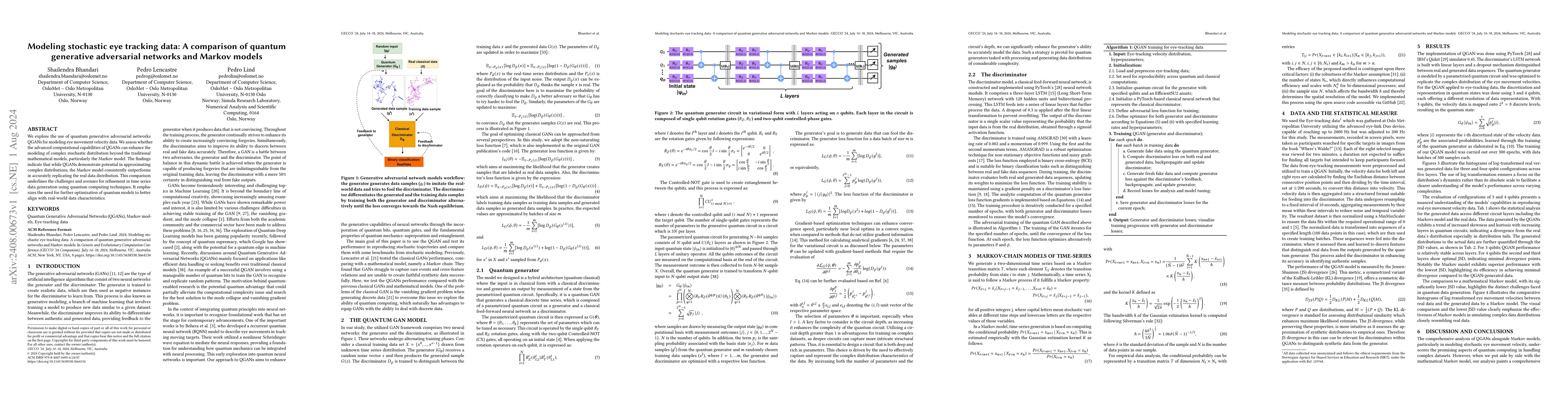 Thumbnail for Modeling stochastic eye tracking data: A comparison of quantum
  generative adversarial networks and Markov models