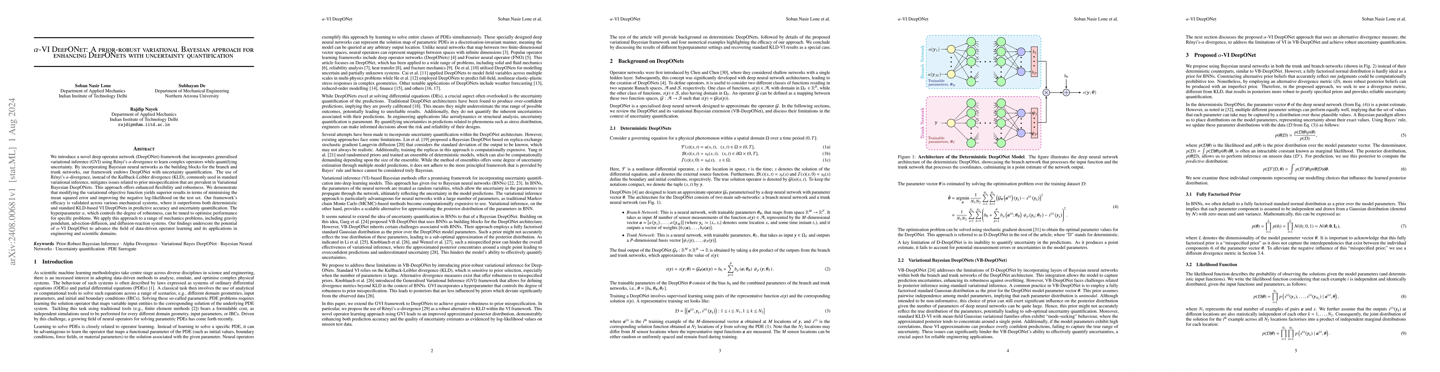 Thumbnail for Alpha-VI DeepONet: A prior-robust variational Bayesian approach for
  enhancing DeepONets with uncertainty quantification
