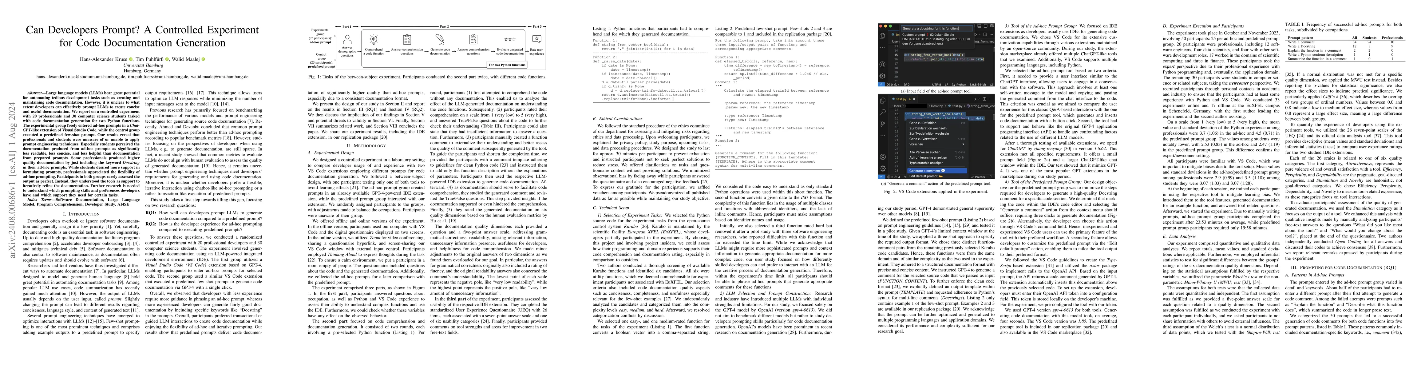 Thumbnail for Can Developers Prompt? A Controlled Experiment for Code Documentation
  Generation