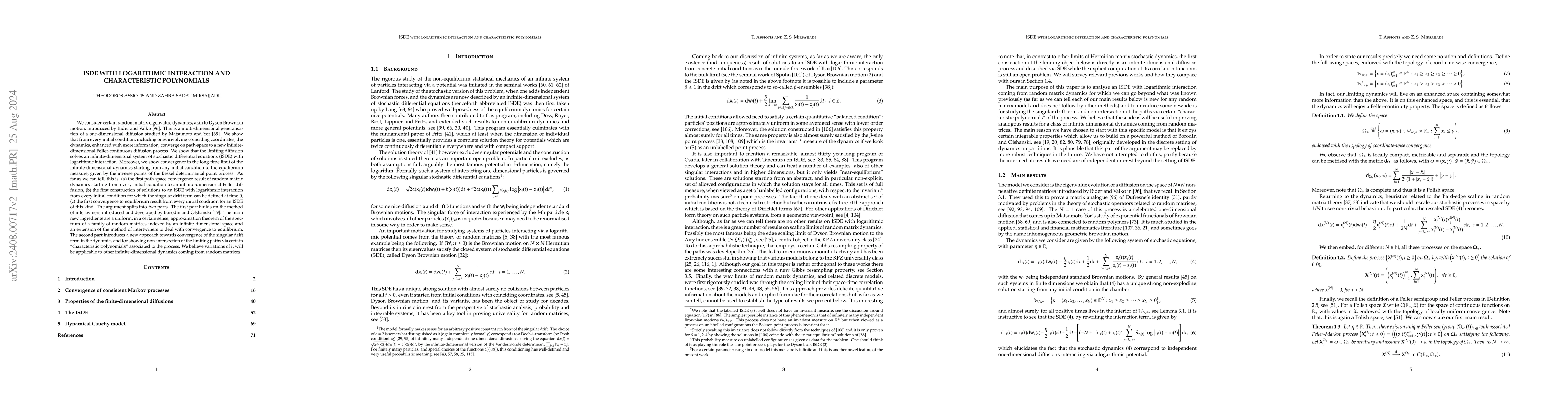 Thumbnail for ISDE with logarithmic interaction and characteristic polynomials