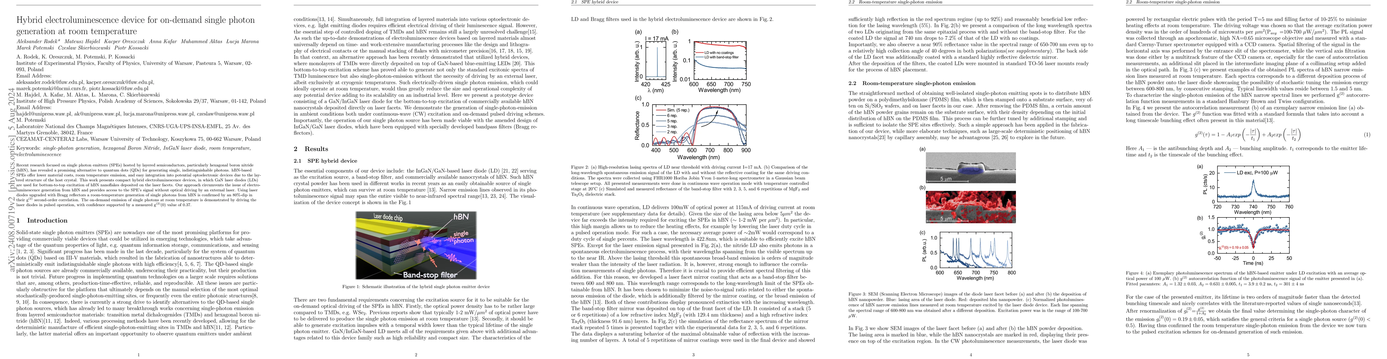 Thumbnail for Hybrid electroluminescence device for on-demand single photon generation
  at room temperature
