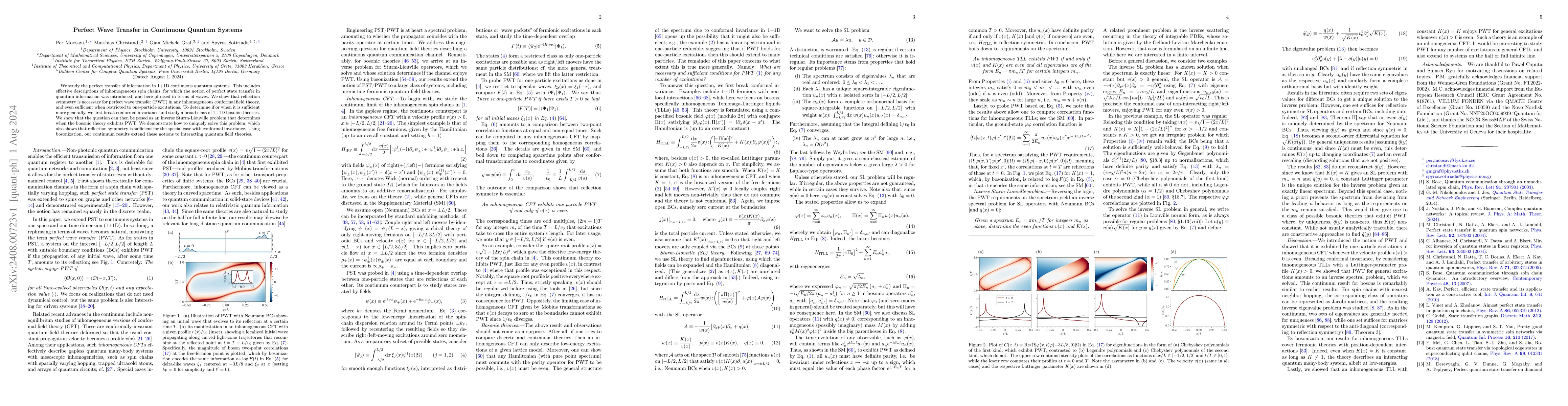 Thumbnail for Perfect Wave Transfer in Continuous Quantum Systems