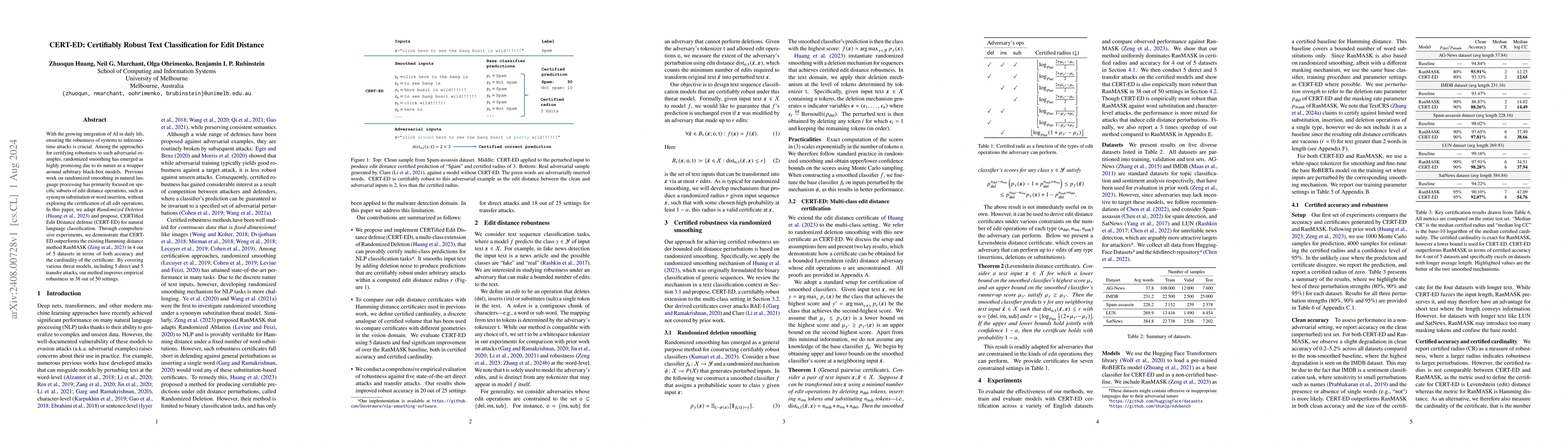 Thumbnail for CERT-ED: Certifiably Robust Text Classification for Edit Distance