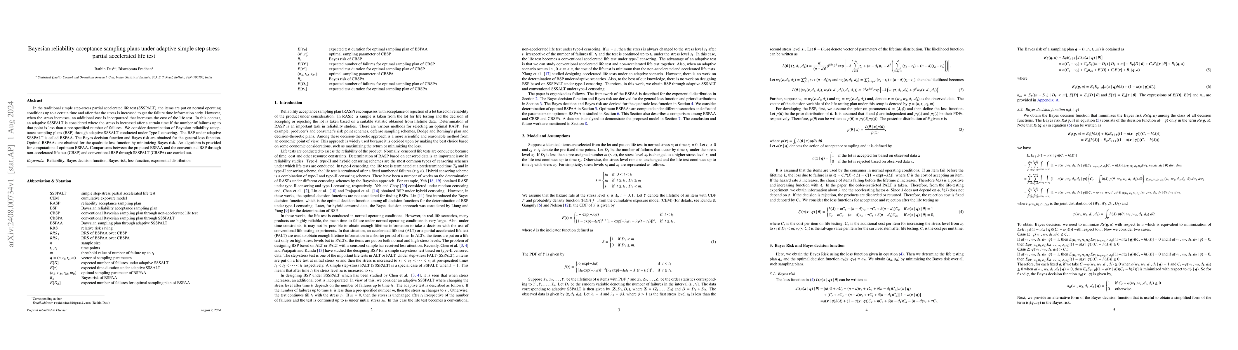 Thumbnail for Bayesian reliability acceptance sampling plans under adaptive simple
  step stress partial accelerated life test