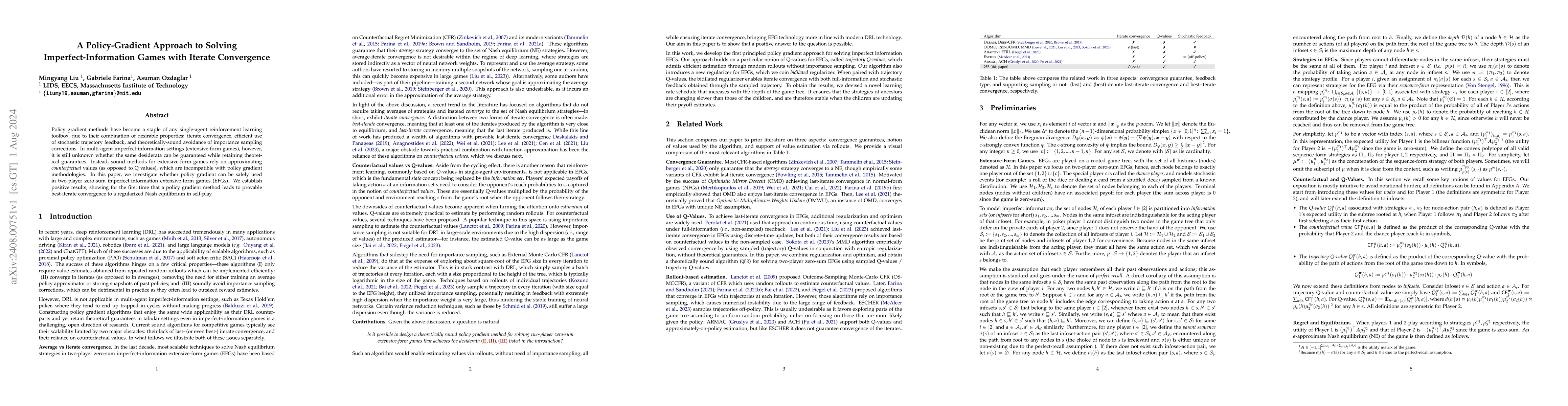 Thumbnail for A Policy-Gradient Approach to Solving Imperfect-Information Games with
  Iterate Convergence