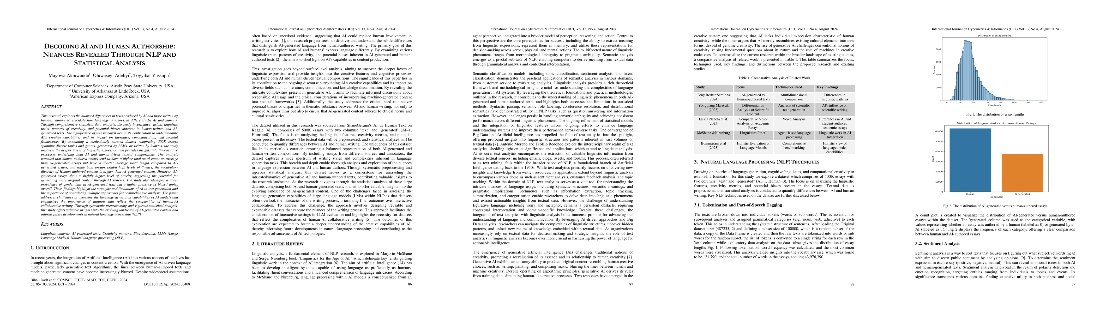 Thumbnail for Decoding AI and Human Authorship: Nuances Revealed Through NLP and
  Statistical Analysis