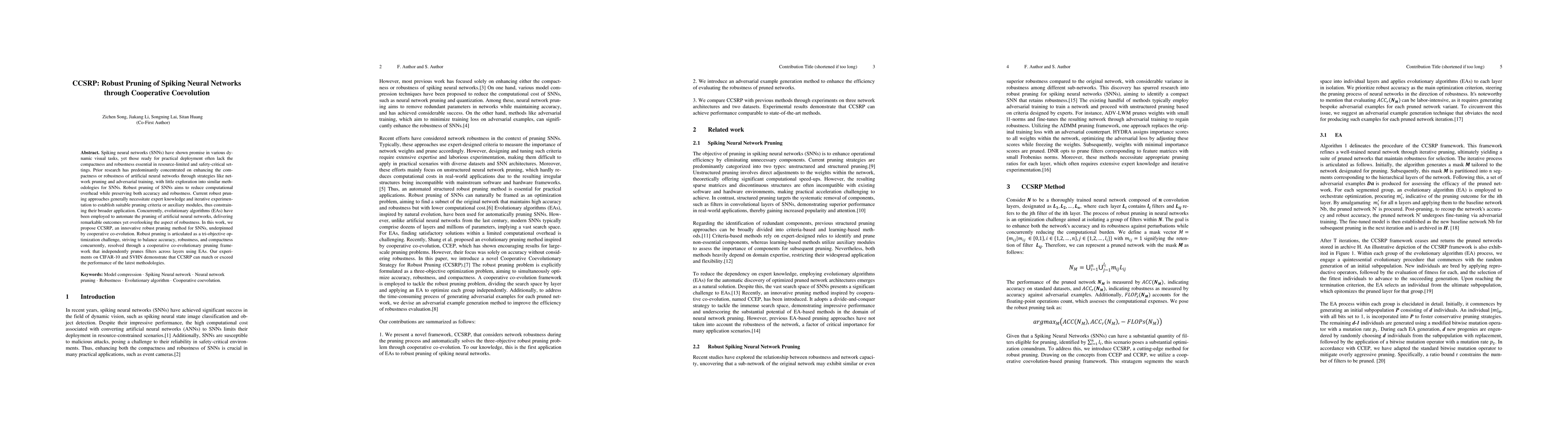 Thumbnail for CCSRP: Robust Pruning of Spiking Neural Networks through Cooperative
  Coevolution