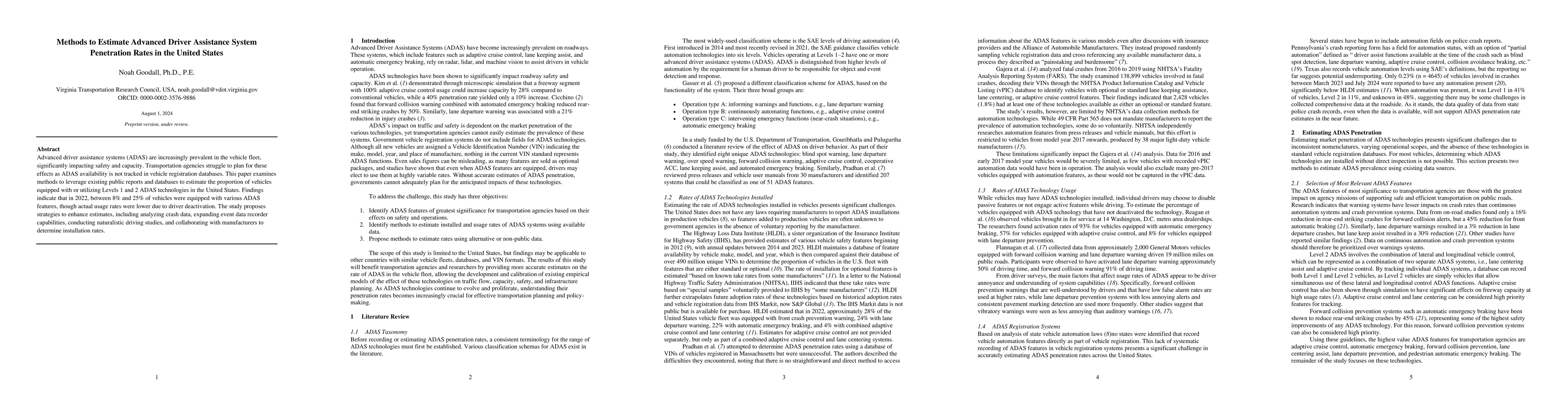 Thumbnail for Methods to Estimate Advanced Driver Assistance System Penetration Rates
  in the United States