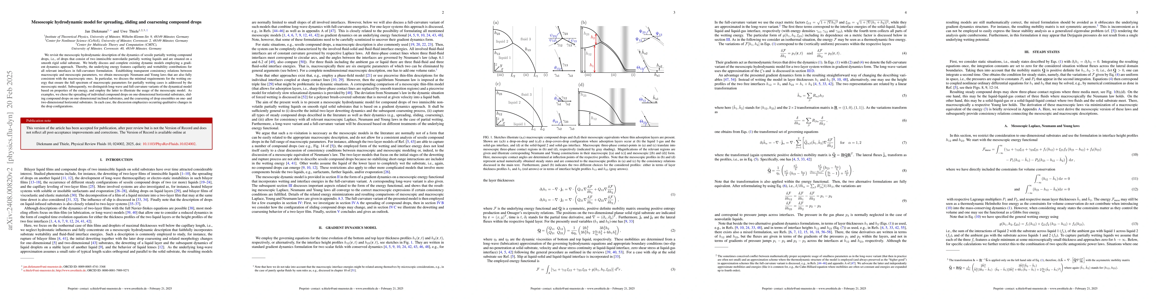 Thumbnail for Mesoscopic hydrodynamic model for spreading, sliding and coarsening
  compound drops