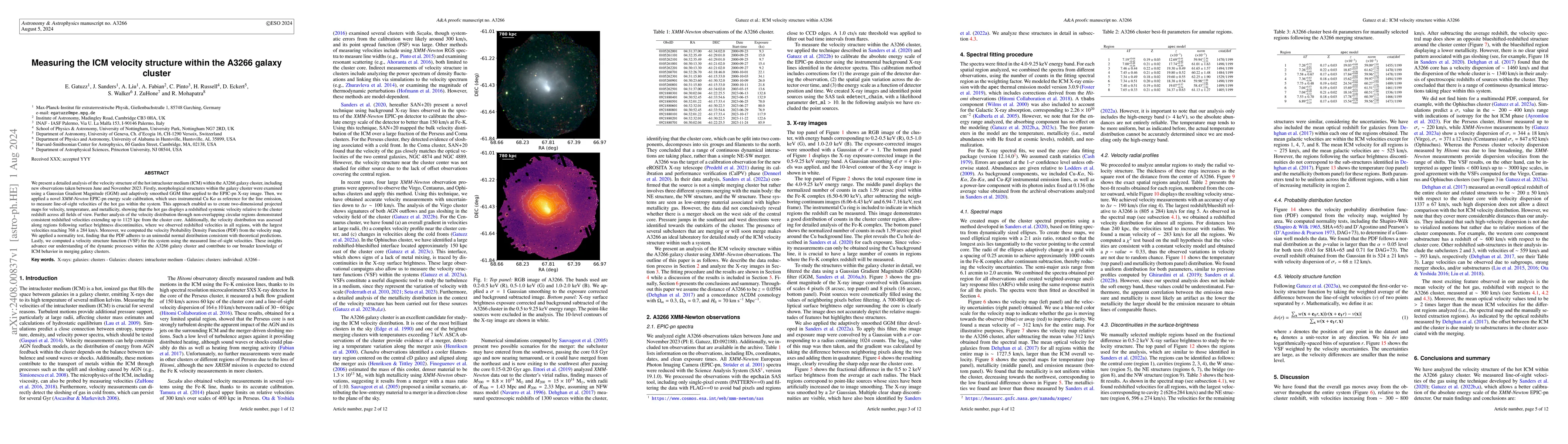 Thumbnail for Measuring the ICM velocity structure within the A3266 galaxy cluster