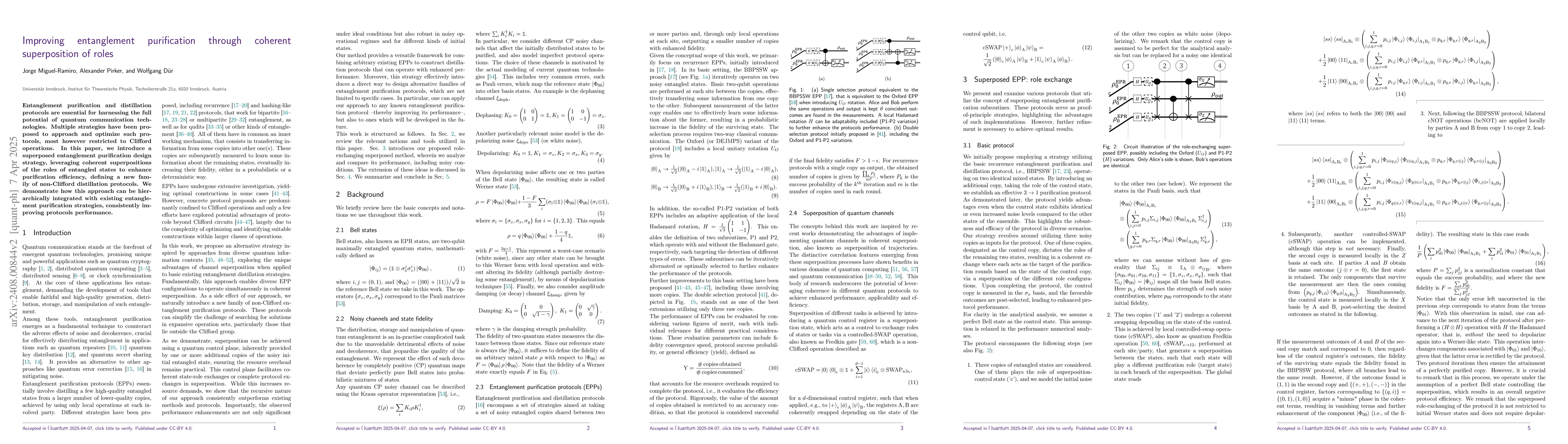 Thumbnail for Improving entanglement purification through coherent superposition of
  roles