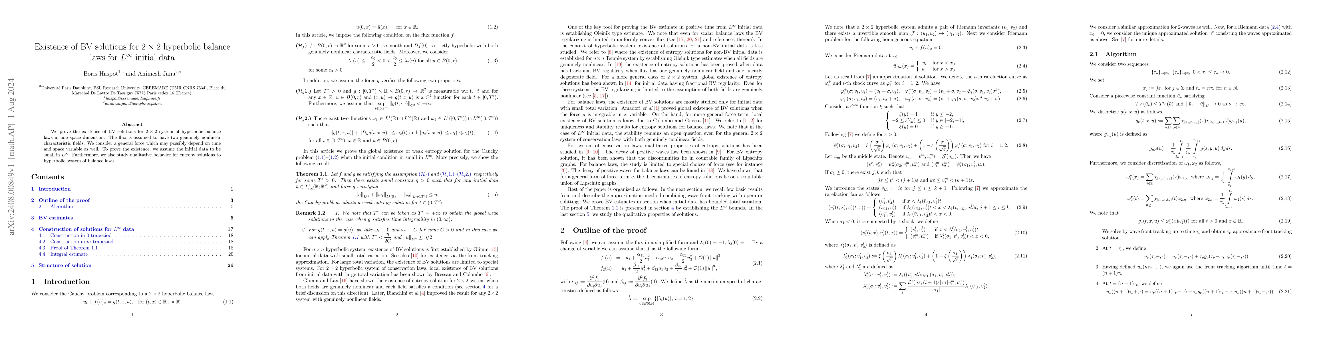 Thumbnail for Existence of BV solutions for $2\times2$ hyperbolic balance laws for
  $L^\infty$ initial data