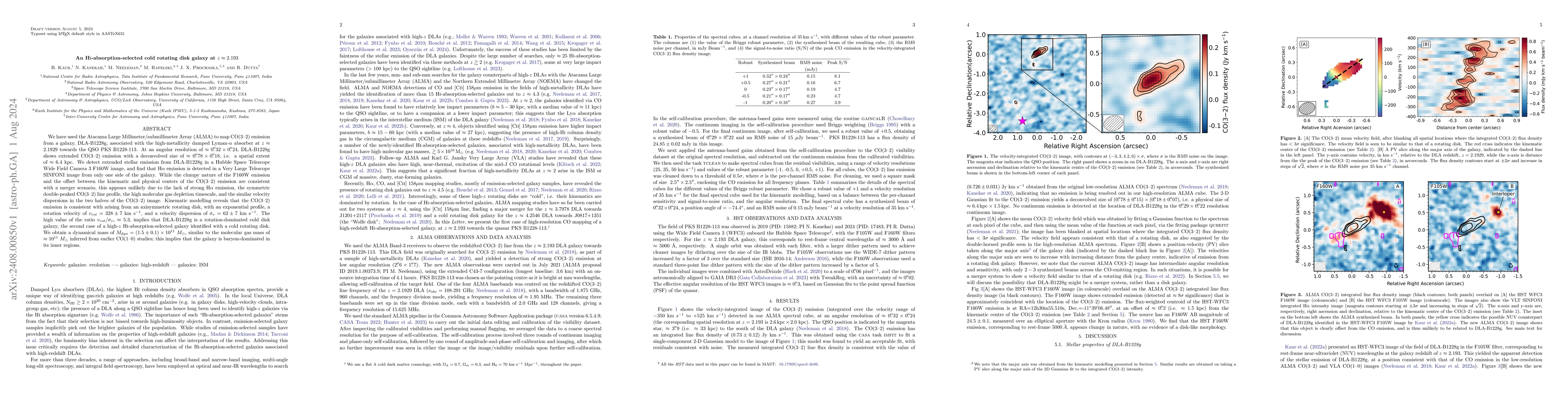 Thumbnail for An HI-absorption-selected cold rotating disk galaxy at $z\approx2.193$